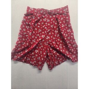 Miz California Red Floral Print Rayon Shorts Size L Elastic Waist Vintage